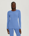 Ceil Blue - White Cross Core Women's Long Sleeve Crew Neck Underscrub Scrub Tee for Nursing