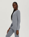 Grey - White Cross Core Women's Long Sleeve Crew Neck Underscrub Scrub Tee for Nursing