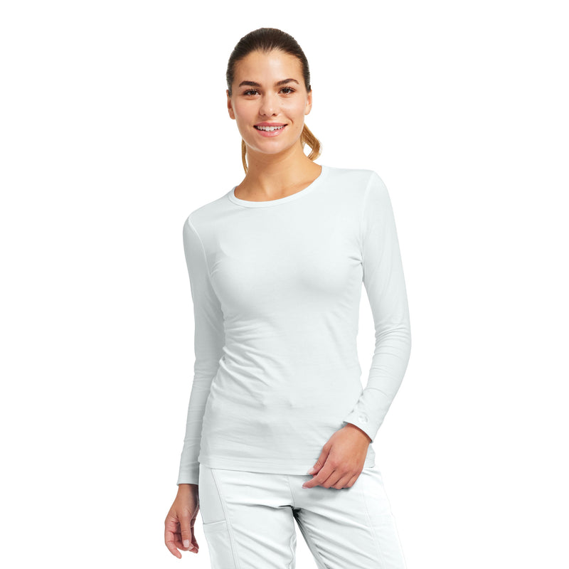 White - White Cross Core Women's Long Sleeve Crew Neck Underscrub Scrub Tee for Nursing