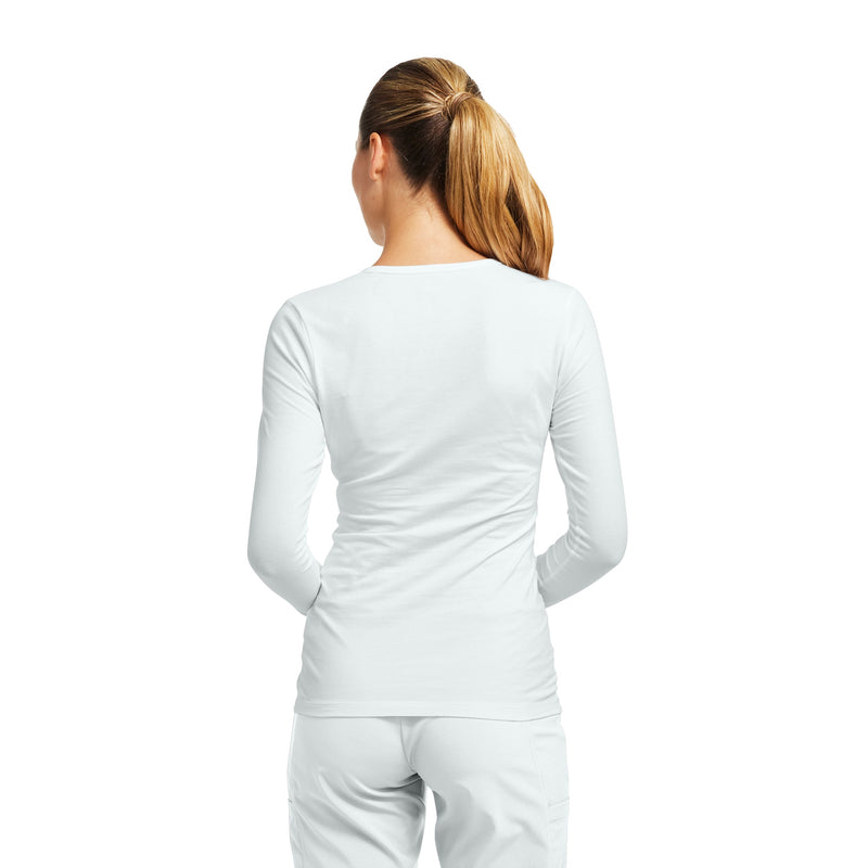 White - White Cross Core Women's Long Sleeve Crew Neck Underscrub Scrub Tee for Nursing