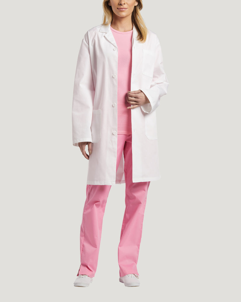 White - White Cross Core Unisex Button Front Medical Lab Coat for Healthcare Professionals