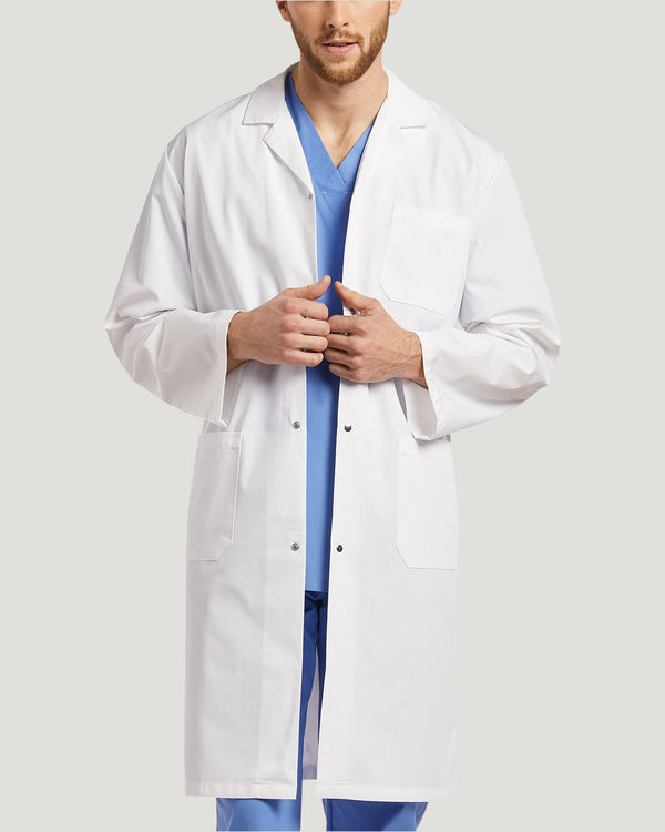 3-Pocket Full-Length Unisex White Coat with Snap Front Closure