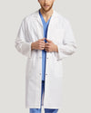 3-Pocket Full-Length Unisex White Coat with Snap Front Closure