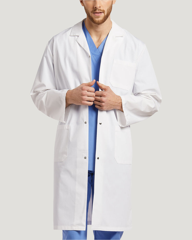 3-Pocket Full-Length Unisex White Coat with Snap Front Closure