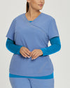 Pacific Blue - White Cross Fit Women's Long Sleeve Crew Neck Antimicrobial Underscrub Scrub Tee for Nursing