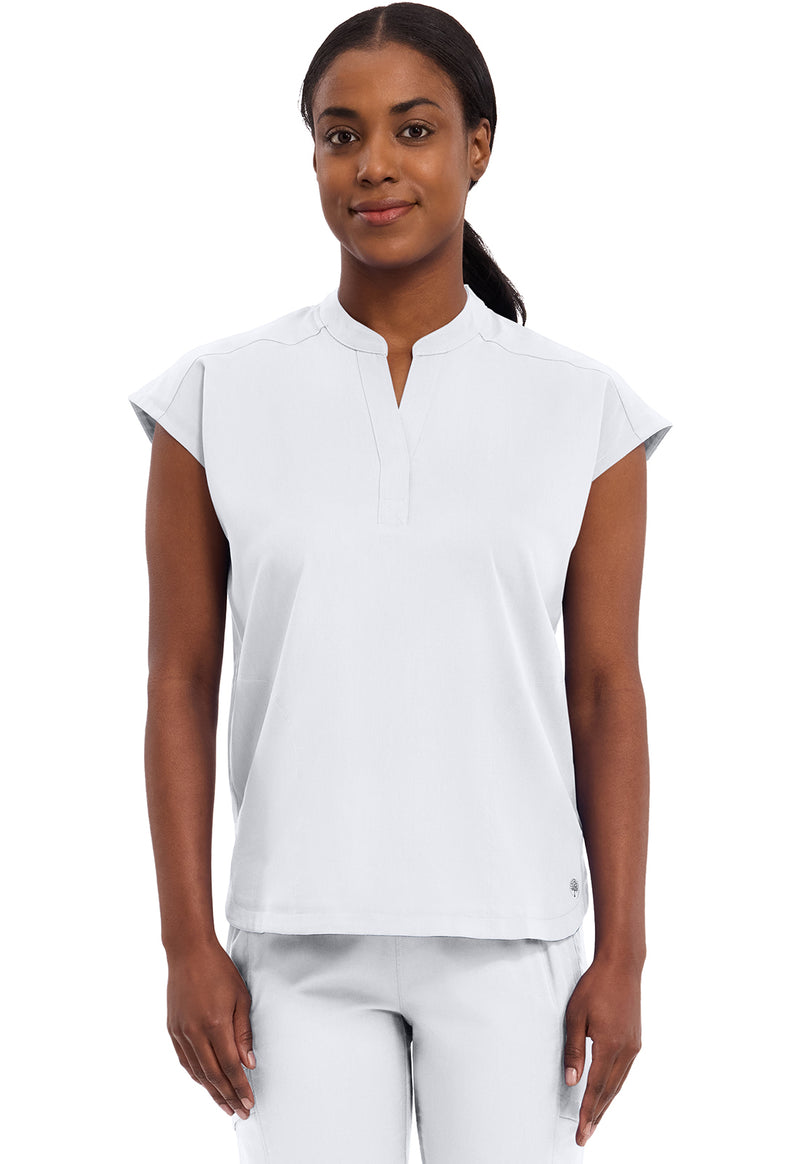 WHITE - Healing Hands Purple Label Women Scrub Top - Front View