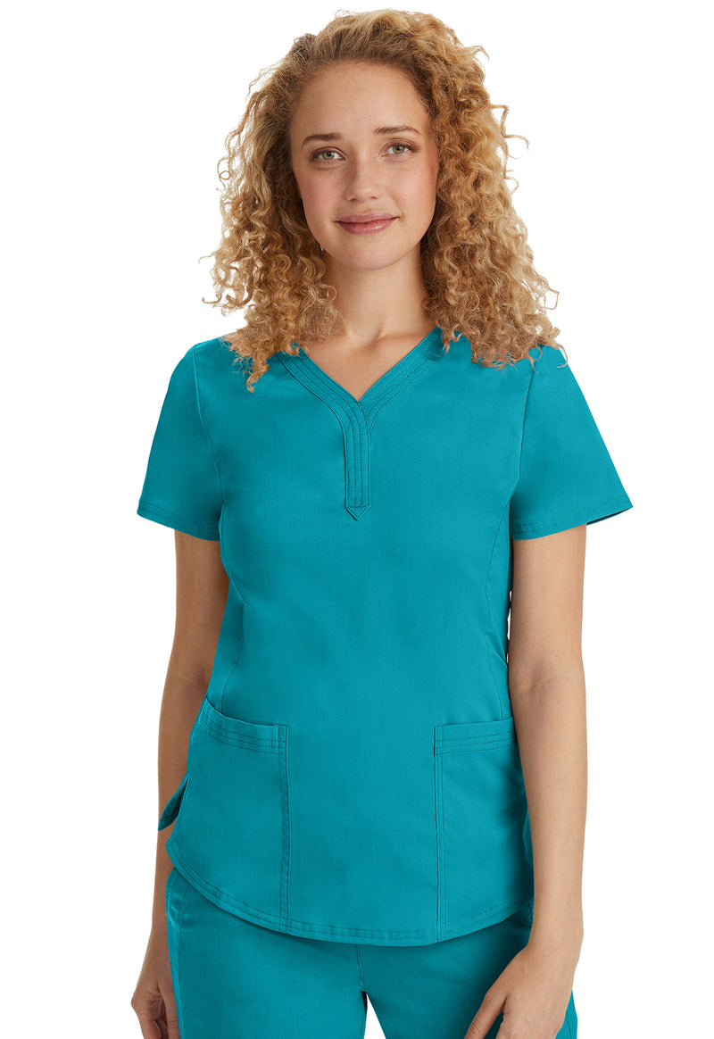 TEAL - Healing Hands Purple Label Women Scrub Top - Front View