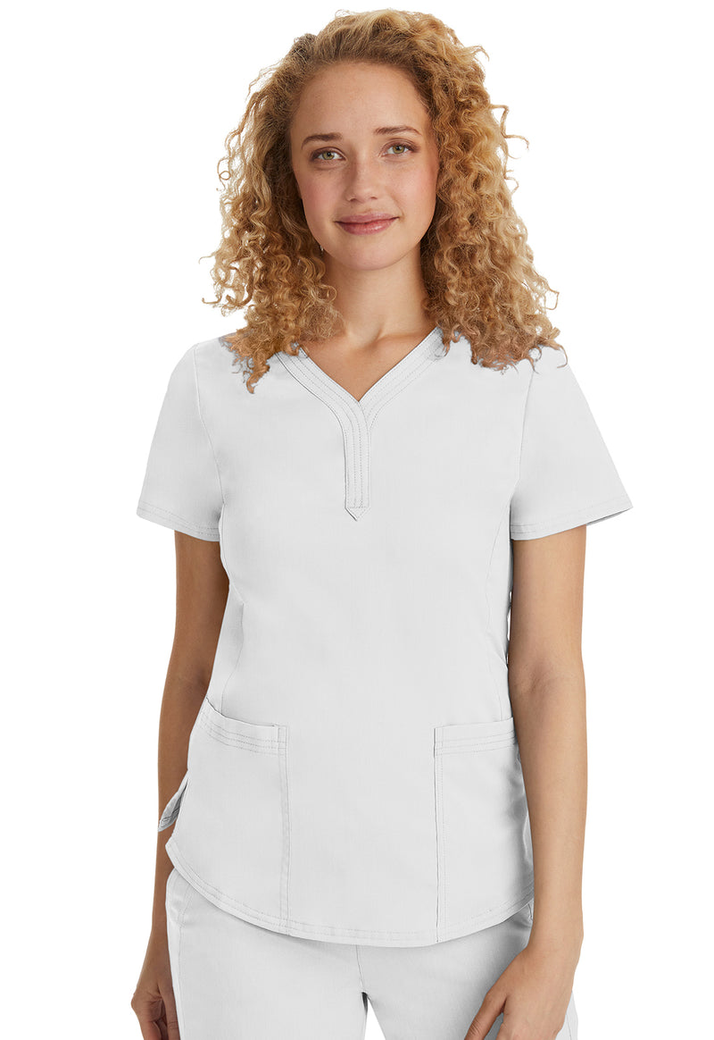 WHITE - Healing Hands Purple Label Women Scrub Top - Front View