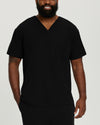 Black - White Cross V-Tess Men's 2 Pocket V-Neck Scrub Top for Nursing