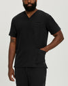 Black - White Cross V-Tess Men's 3 Pocket V-Neck Scrub Top for Nursing