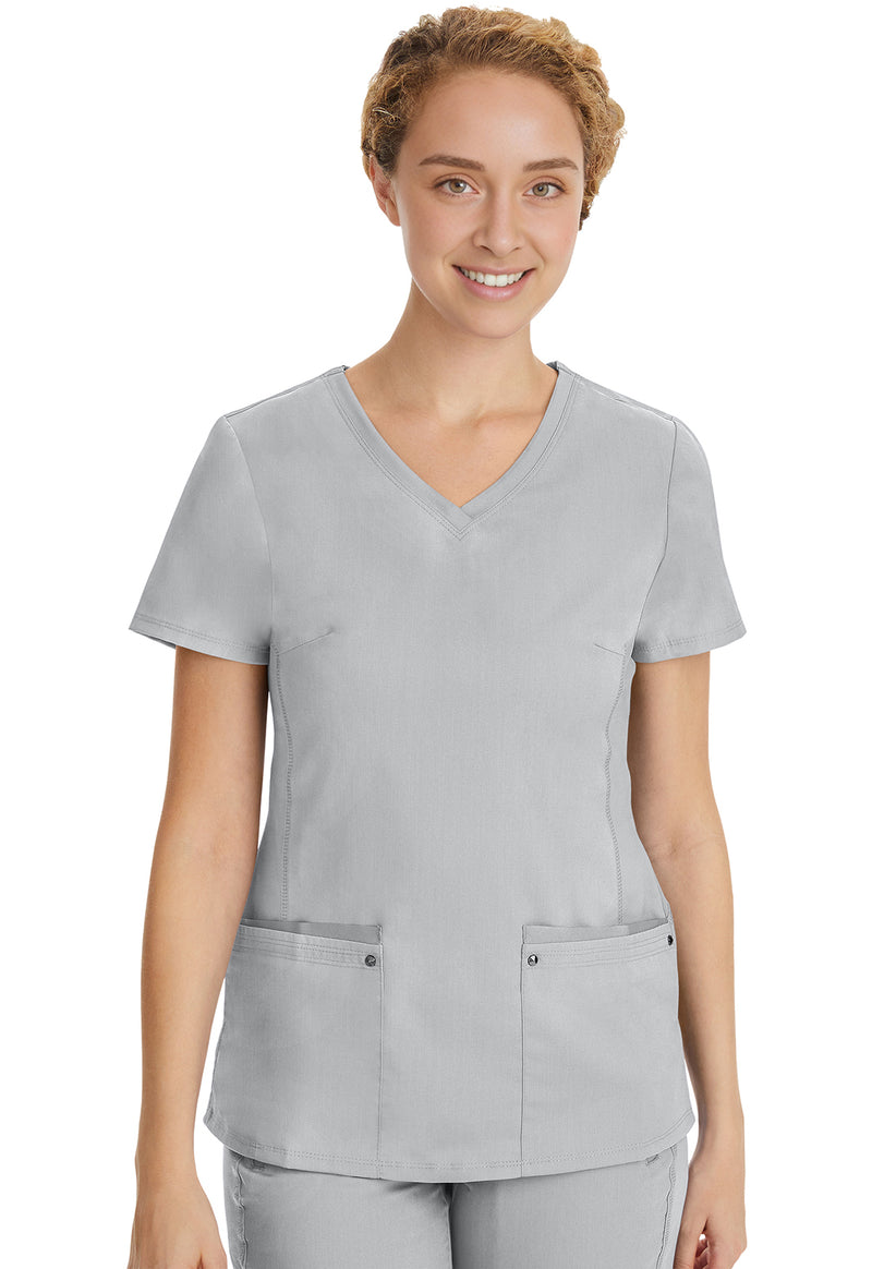 Grey - Healing Hands Purple Label Women Scrub Top - Front View
