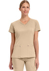 Khaki - Healing Hands Purple Label Women Scrub Top - Front View