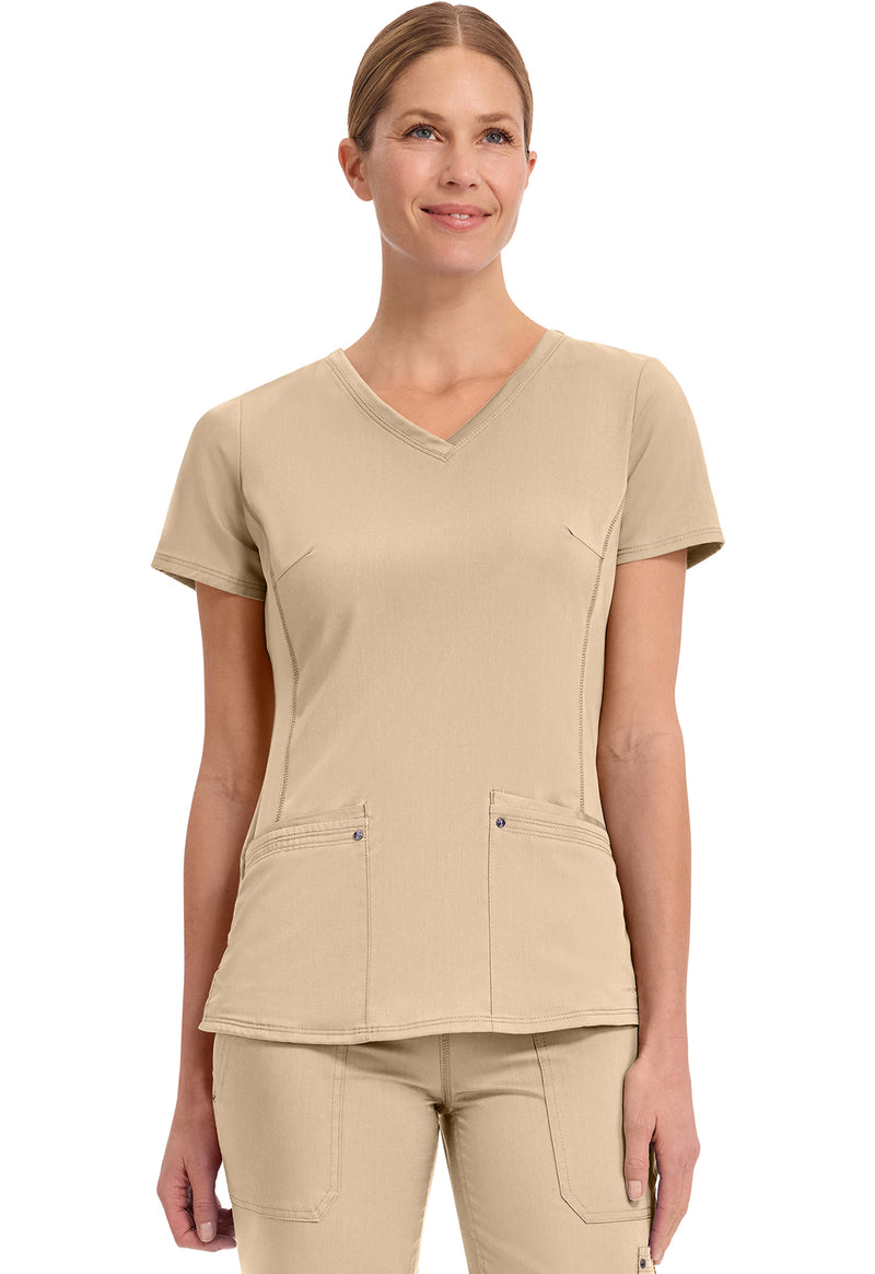 Khaki - Healing Hands Purple Label Women Scrub Top - Front View