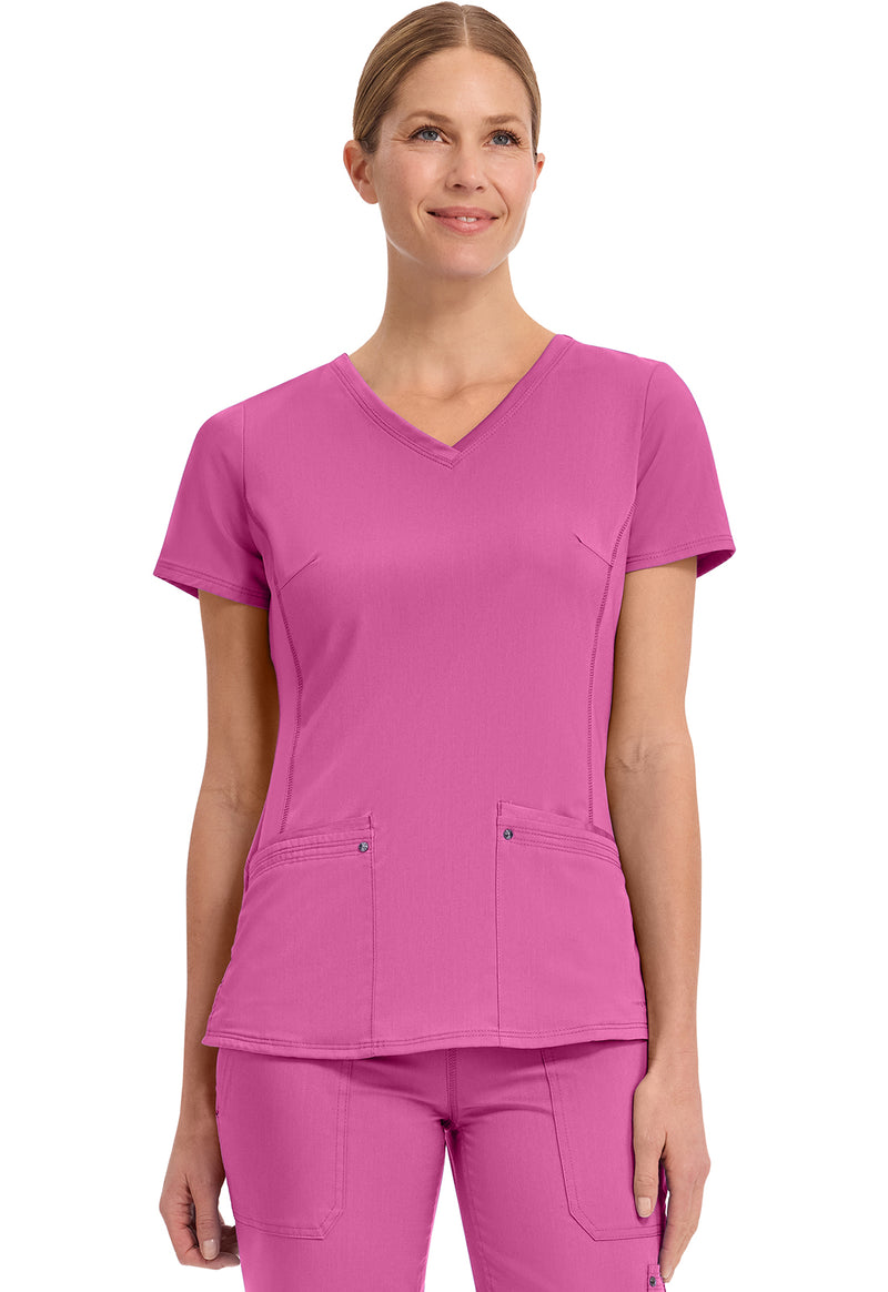 Shocking Pink - Healing Hands Purple Label Women Scrub Top - Front View