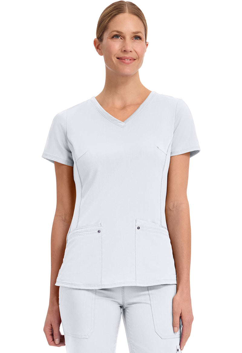 WHITE - Healing Hands Purple Label Women Scrub Top - Front View