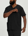 Black - White Cross Fit Men's 3 Pocket V-Neck Moisture Wicking Scrub Top for Nursing