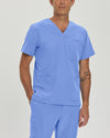 Ceil Blue - White Cross Fit Men's 3 Pocket V-Neck Moisture Wicking Scrub Top for Nursing