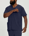 Navy - White Cross Fit Men's 3 Pocket V-Neck Moisture Wicking Scrub Top for Nursing