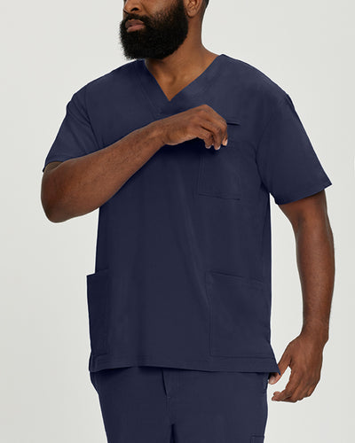 White Cross Fit Men's 3 Pocket V-Neck Moisture Wicking Scrub Top for Nursing