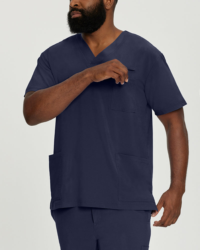 Navy - White Cross Fit Men's 3 Pocket V-Neck Moisture Wicking Scrub Top for Nursing