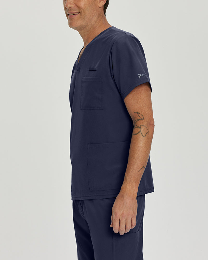 Navy - White Cross Fit Men's 3 Pocket V-Neck Moisture Wicking Scrub Top for Nursing