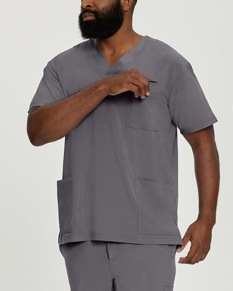Pewter - White Cross Fit Men's 3 Pocket V-Neck Moisture Wicking Scrub Top for Nursing