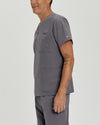 Pewter - White Cross Fit Men's 3 Pocket V-Neck Moisture Wicking Scrub Top for Nursing