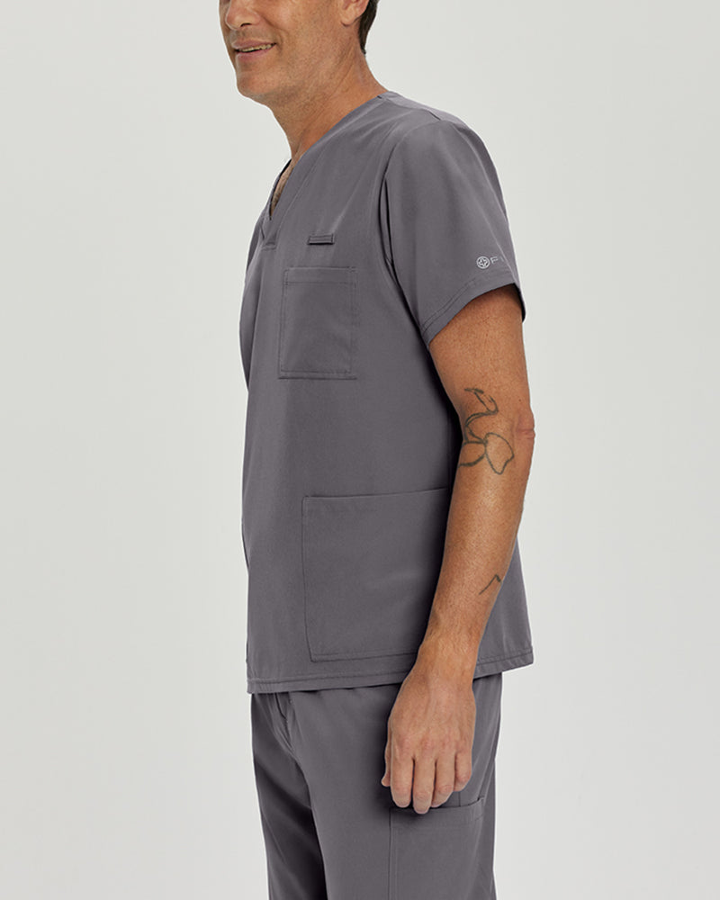 Pewter - White Cross Fit Men's 3 Pocket V-Neck Moisture Wicking Scrub Top for Nursing