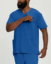Royal Blue - White Cross Men's Scrub Tops - Front View