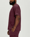 Wine - White Cross Fit Men's 3 Pocket V-Neck Moisture Wicking Scrub Top for Nursing