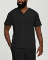 Black - White Cross Fit Men's 3 Pocket V-Neck Mesh Panel Moisture Wicking Scrub Top for Nursing