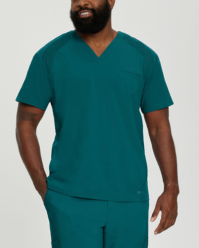 White Cross Fit Men's 3 Pocket V-Neck Mesh Panel Moisture Wicking Scrub Top for Nursing
