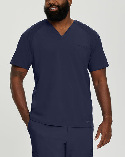 White Cross Fit Men's 3 Pocket V-Neck Mesh Panel Moisture Wicking Scrub Top for Nursing