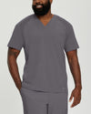 Pewter - White Cross Fit Men's 3 Pocket V-Neck Mesh Panel Moisture Wicking Scrub Top for Nursing