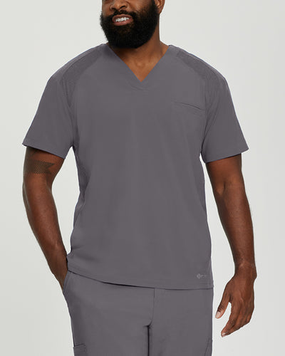 White Cross Fit Men's 3 Pocket V-Neck Mesh Panel Moisture Wicking Scrub Top for Nursing