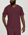 Wine - White Cross Fit Men's 3 Pocket V-Neck Mesh Panel Moisture Wicking Scrub Top for Nursing