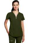 Dark Pine - Healing Hands 360 Women Scrub Top - Front View
