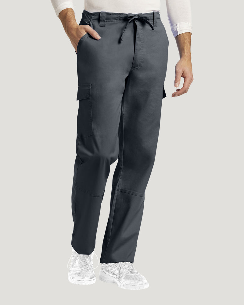 Pewter - White Cross Duo Men's Cargo Scrub Pants for Nursing