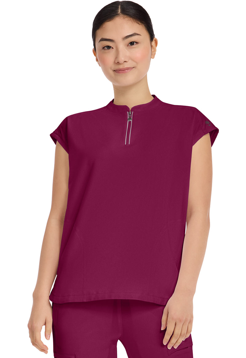 Wine - Healing Hands 360 Women Scrub Top - Front View