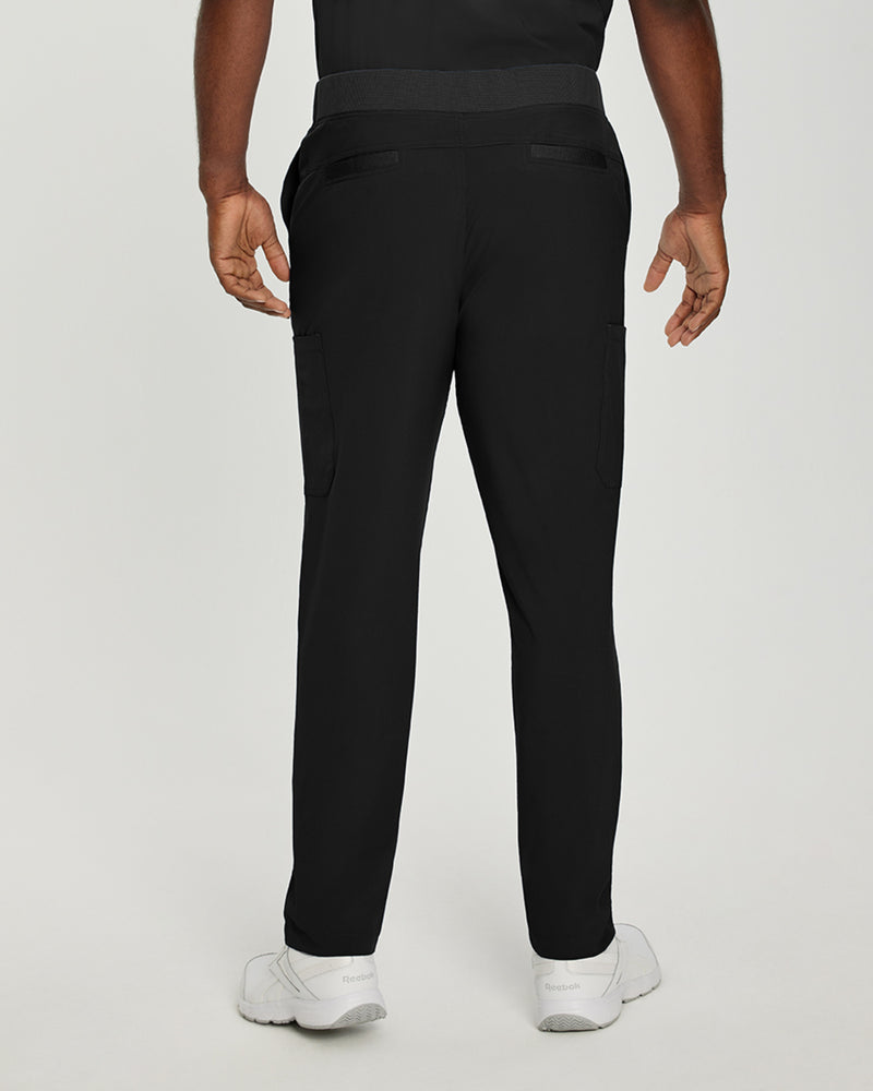 Black - White Cross Fit Men's 6 Pocket Yoga Waist Cargo Scrub Pants for Nursing