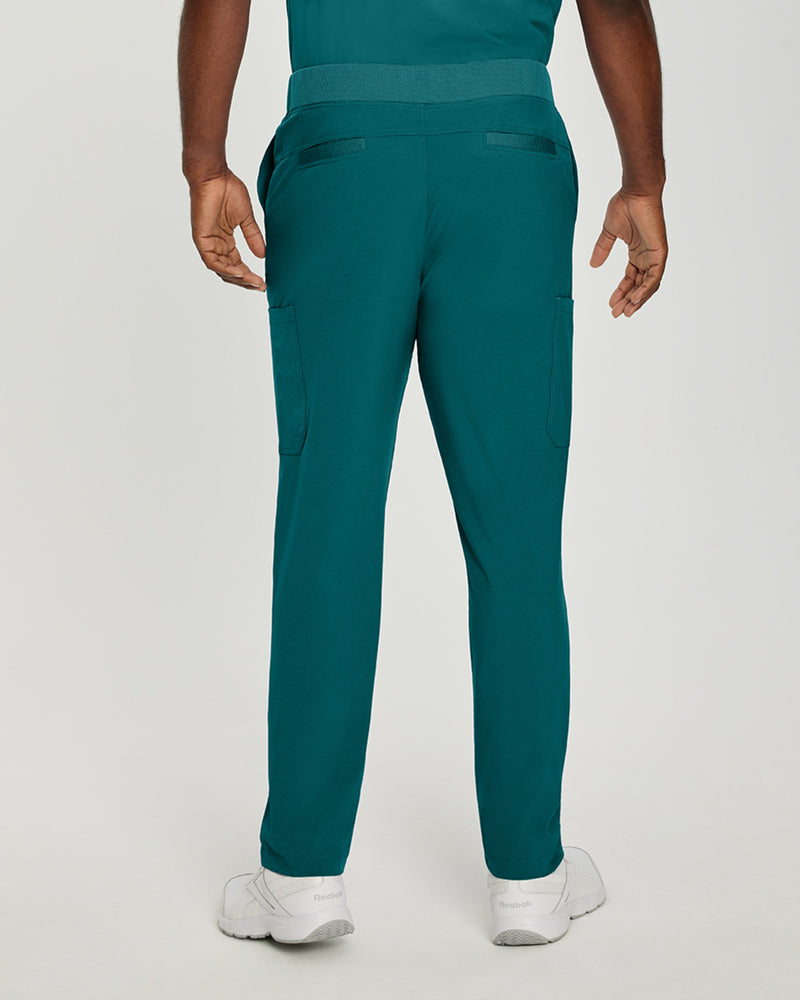 Caribbean Blue - White Cross Fit Men's 6 Pocket Yoga Waist Cargo Scrub Pants for Nursing