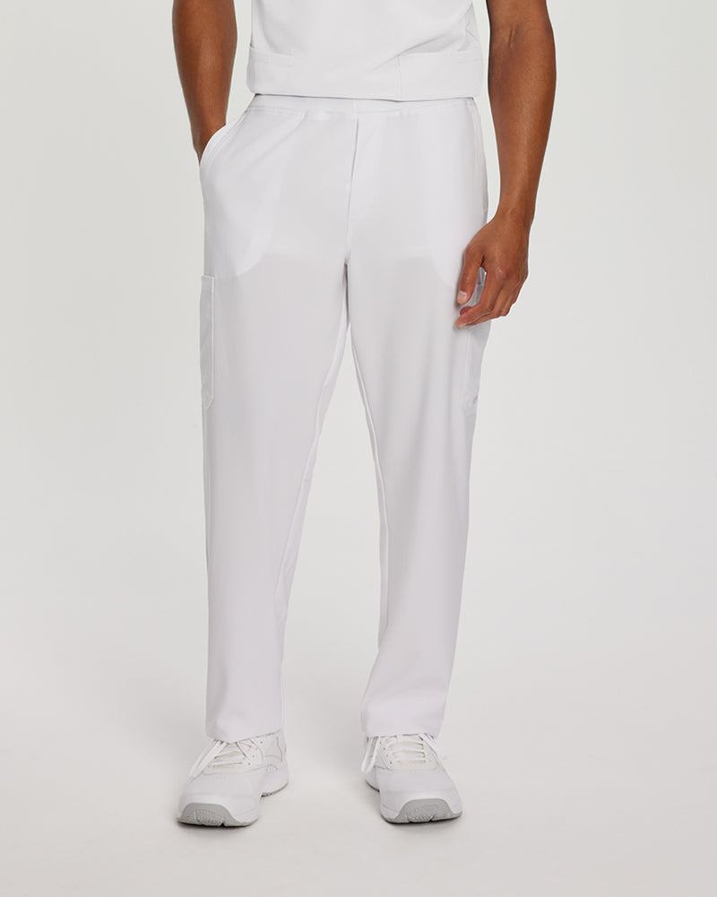 White - White Cross Fit Men's 6 Pocket Yoga Waist Cargo Scrub Pants for Nursing