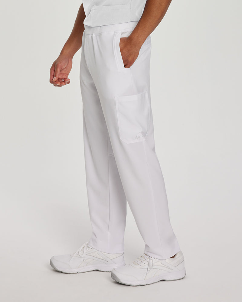 White - White Cross Fit Men's 6 Pocket Yoga Waist Cargo Scrub Pants for Nursing