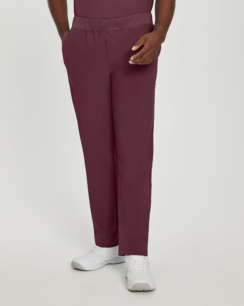 Wine - White Cross Fit Men's 6 Pocket Yoga Waist Cargo Scrub Pants for Nursing