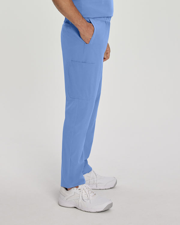 Ceil Blue - White Cross Fit Men's 6 Pocket Yoga Waist Cargo Scrub Pants for Nursing