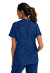Navy - Healing Hands Purple Label Jacquard Women Scrub Top - Back View