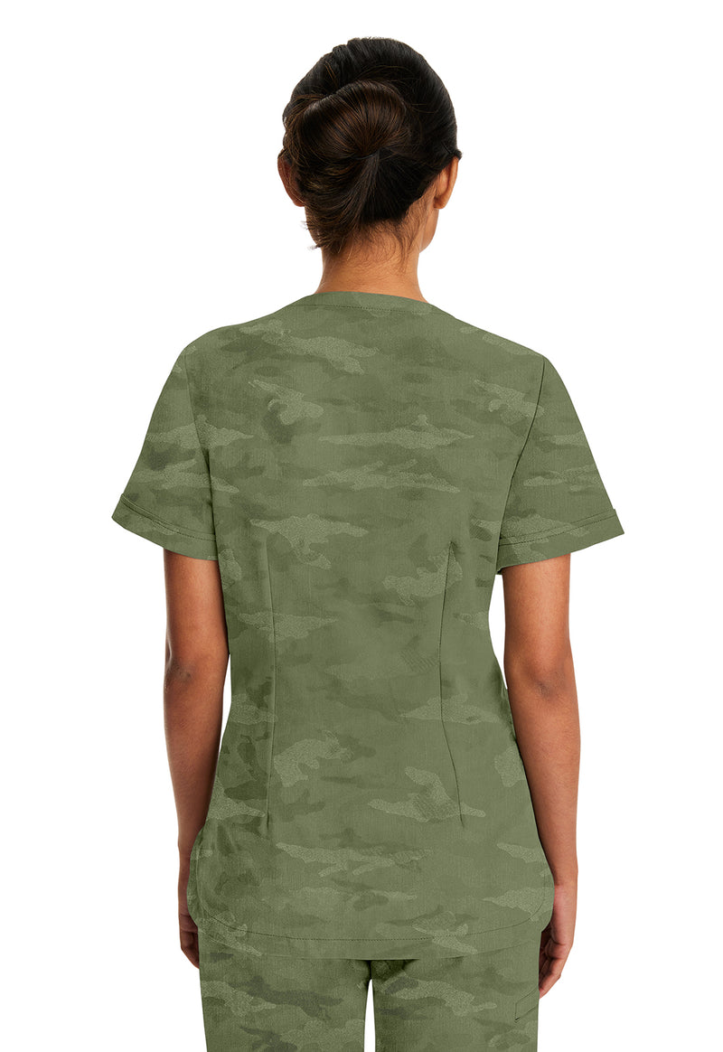 Olive - Healing Hands Purple Label Jacquard Women Scrub Top - Back View