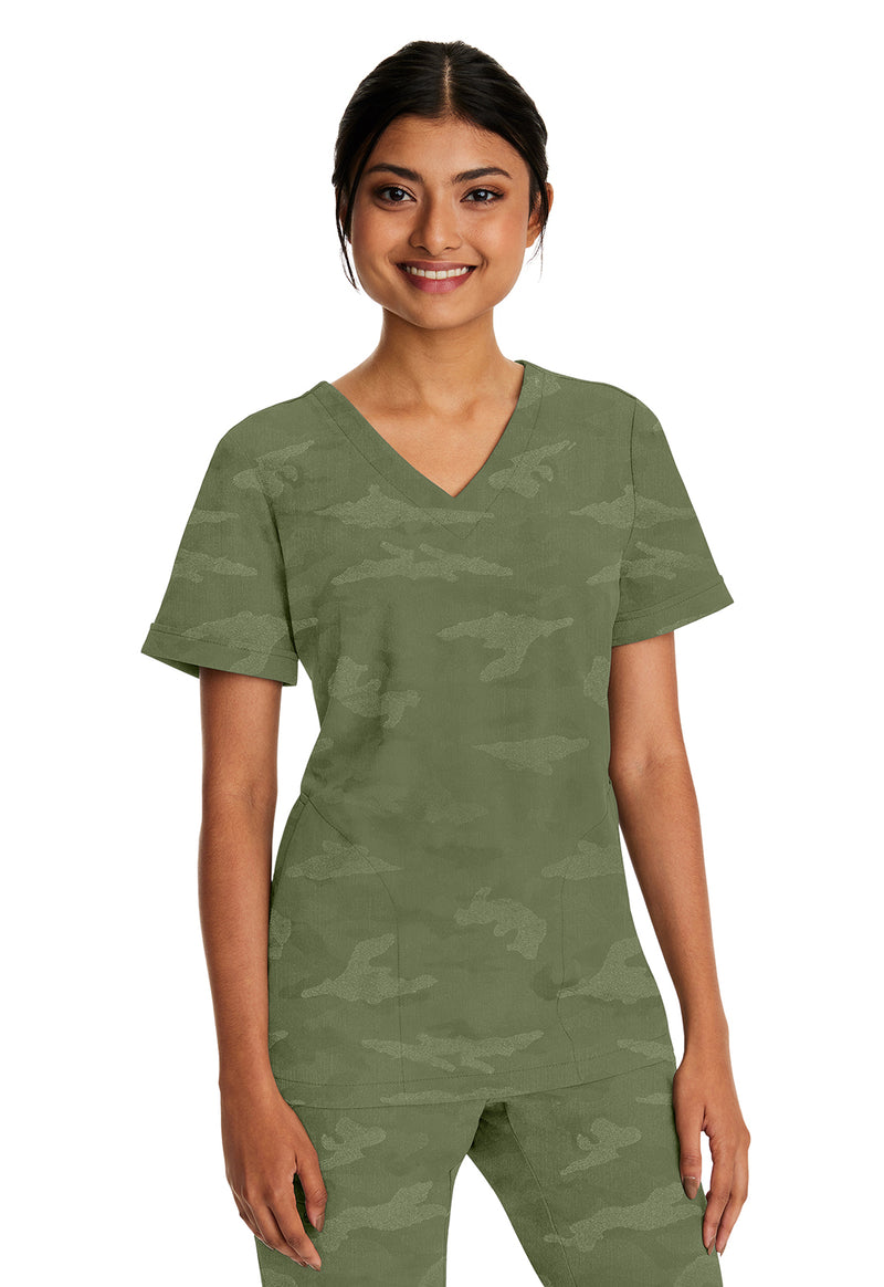 Olive - Healing Hands Purple Label Jacquard Women Scrub Top - Front View