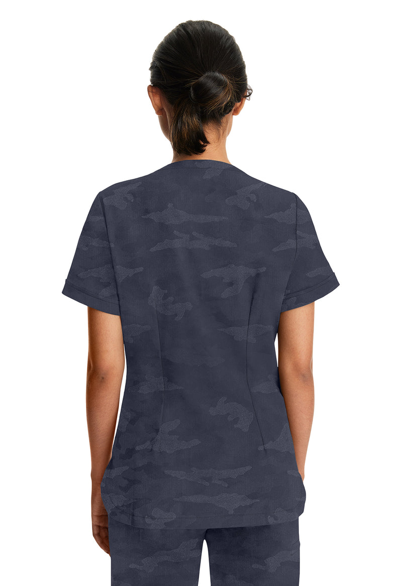 Pewter - Healing Hands Purple Label Jacquard Women Scrub Top - Back View
