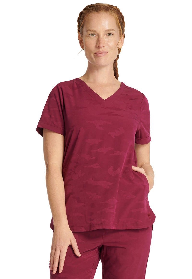 Wine - Healing Hands Purple Label Jacquard Women Scrub Top - Front View